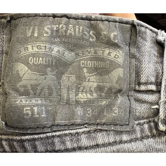 Levi’s 511 Denim Jeans 34x34 Mens Charcoal Gray Straight Leg Waterless - Picture 7 of 10